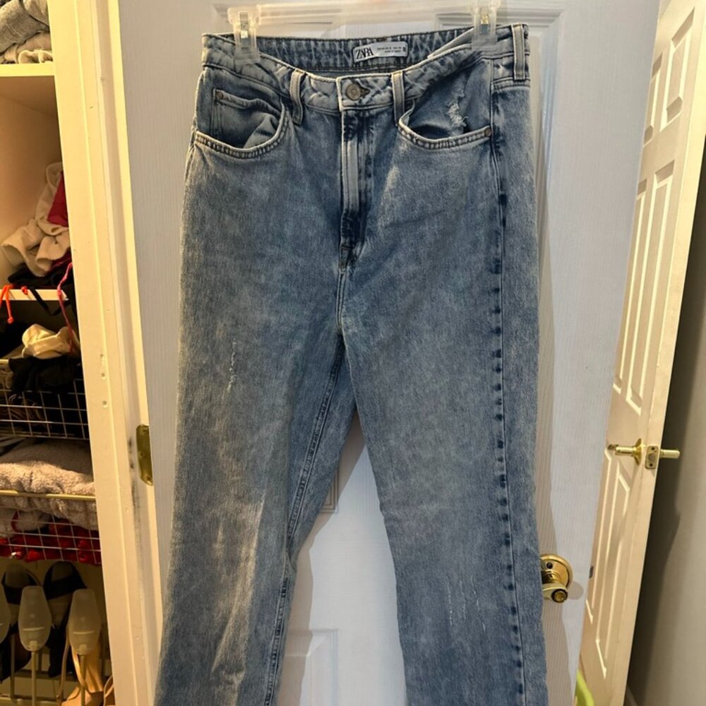 Zara Slim Fit High Rise Split Hem TRF Jeans